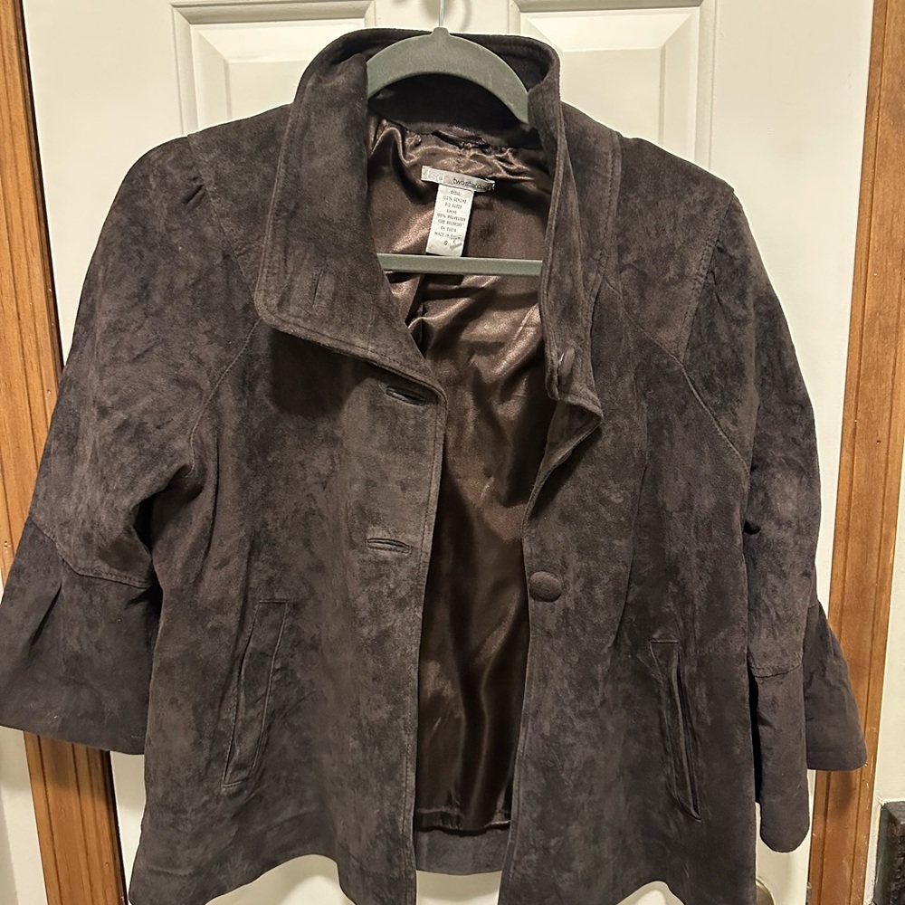 Brown Suede Trench Coat with Wide Collar